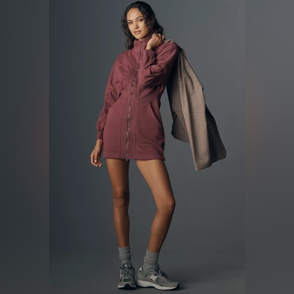 NWT Anthropologie Daily Practice Long-Sleeve Pop Trick Dress Burgundy Size M - Picture 2 of 13